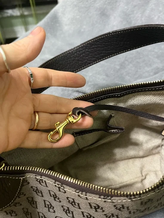 Dooney & Bourke Brown Logo Canvas Shoulder Bag with Dark Brown Trim - Picture 8 of 16